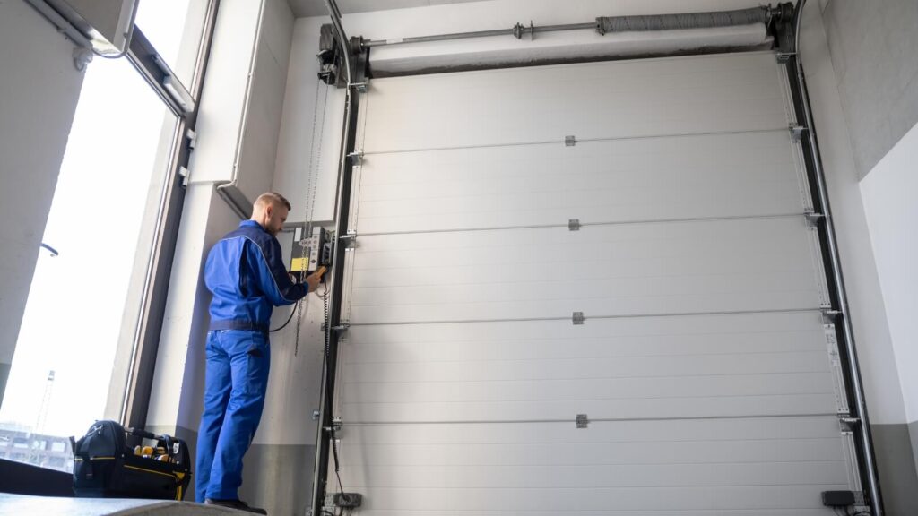 garage door being insulated and tested